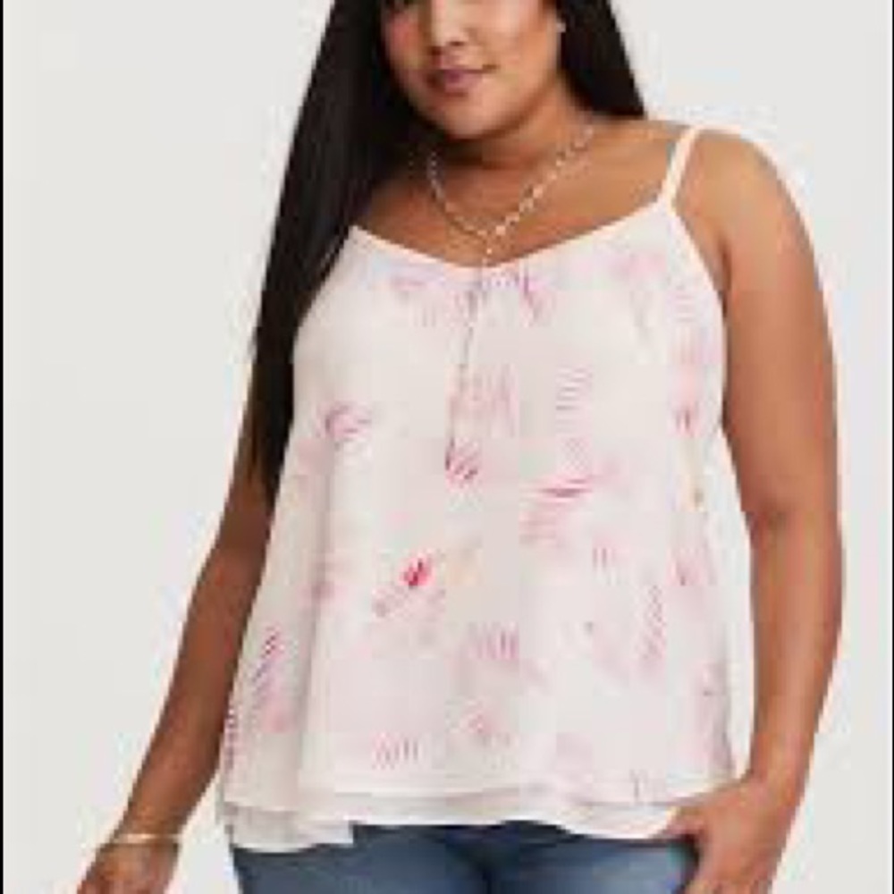 Torrid White Palm Leaf Chiffon Swing Cami